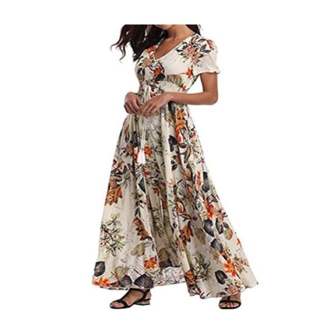 Womens Dress Short Sleeve V Neck Floral