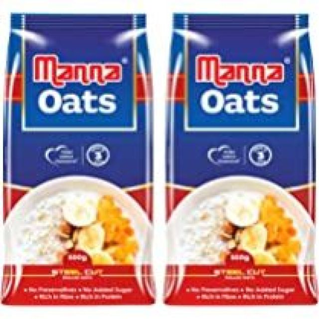 Manna Instant Oats | White Oats High in Fibre and Protein | Helps Maintain Cholesterol. Diabetic Friendly | 100% Natural | 1kg (500g x 2 Packs)