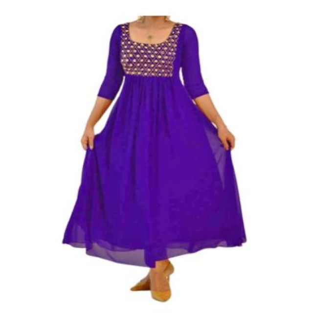 FAUX GEORGETE WITH EMBROIDERY SEQUENCE DESIGN WORK FULL STICH KURTI