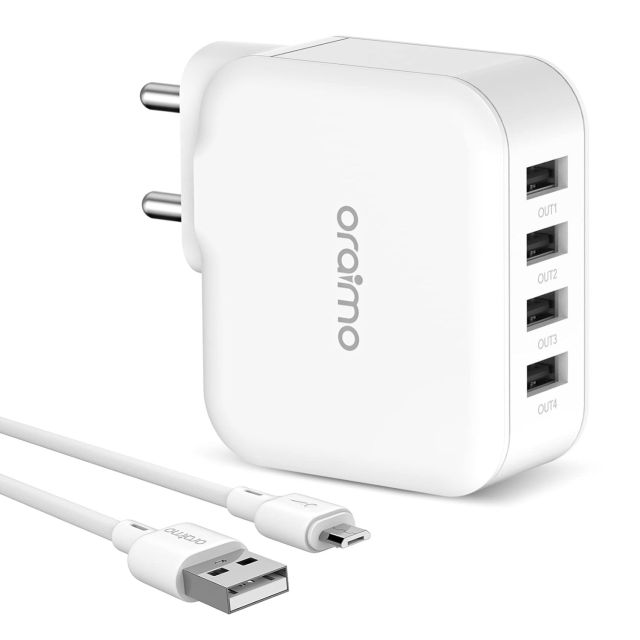 Oraimo 25.5W 4 Ports USB Charger, 5.1A Wall Charger Phone Adapter Compatible for iPhone 13/13 Mini/13 Pro Max/12/12 Pro Max, iPad Mini/Pro, Pixel, Galaxy, Airpods Pro