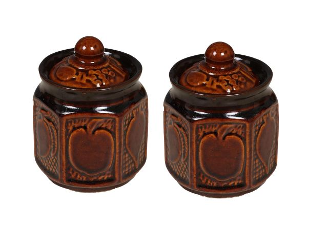 Ceramic Hand Painted Pickle Cornichon Jar with Lid - 280ml Pickles Containers | Achar Burni | Airtight Clay Canister Storage for Pickles