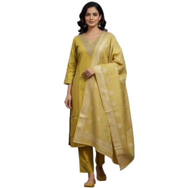 Mustard Yellow 3 Piece Kurti Set