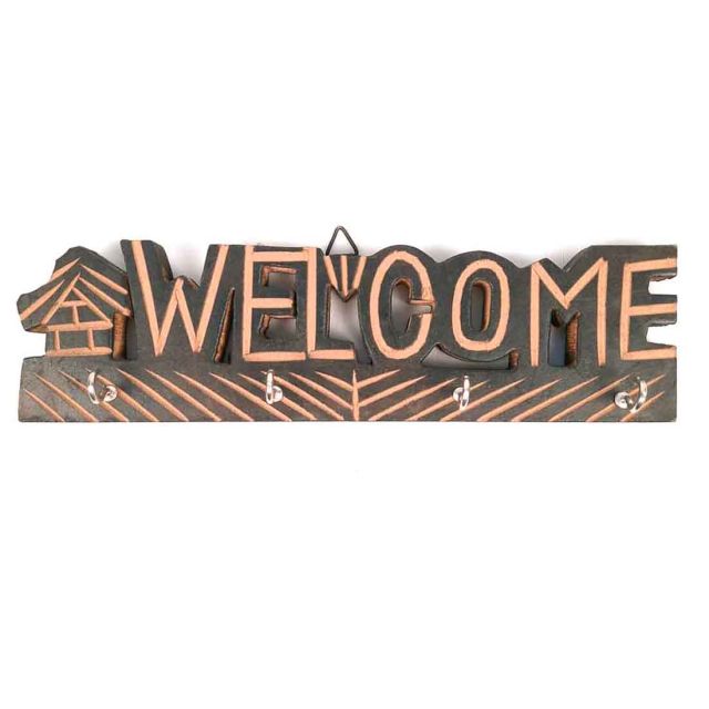 Wooden Key Holder with 6 Stainless Steel Hook for Living Room Wall Decor